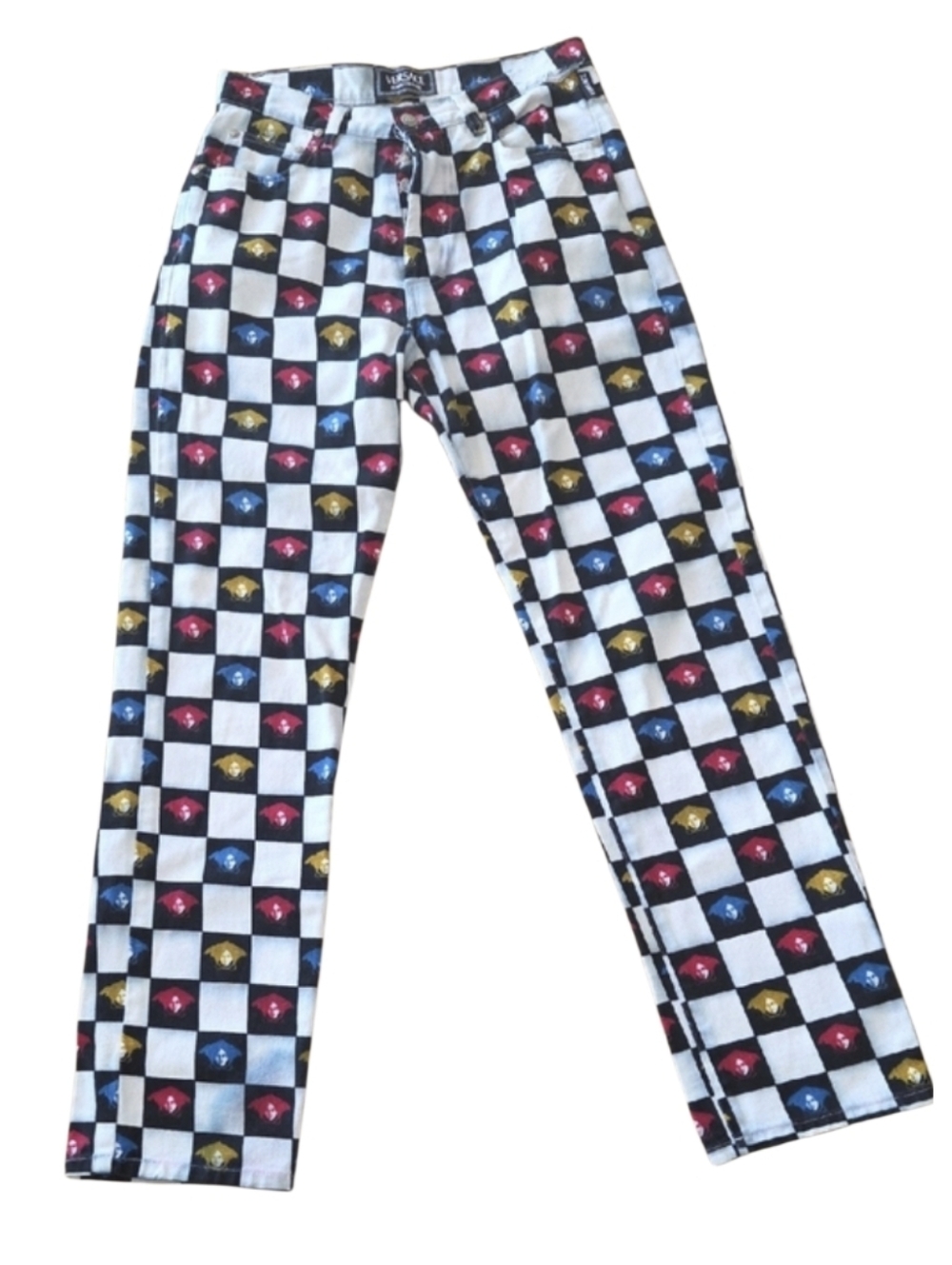Versace Jeans Black & White Check Cotton with Multicolor Medusa Print